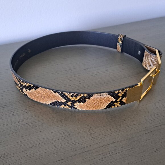 Gianfranco Ferre Italy Snakeskin Belt Unique Gold Metal Geometric Buckle VTG 90s main image 8